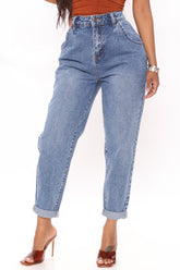 Thinking About You No Stretch Mom Jeans - Medium Blue Wash Ins Street